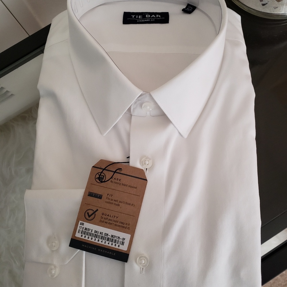 Tie Bar White Long Sleeve Dress Shirt